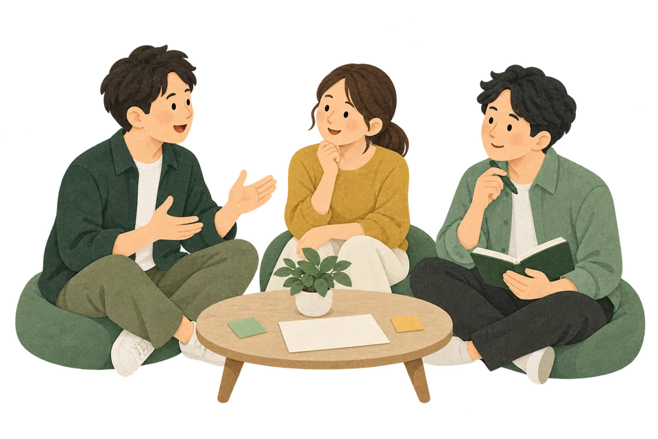 若手社員が対話しながら学び合う研修のイメージ